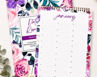 XL-grote eeuwigdurende bloemen wandkalender voor verjaardagen en jubilea -12 maanden - datums om te onthouden - belangrijke en speciale dagen - 8,5 x 11 inch
