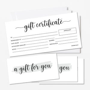 25 Blank Gift Certificate Vouchers for Small Business - 3.75x7.5" - Certificate Cards on Heavyweight Card Stock with Envelopes- PRINTED