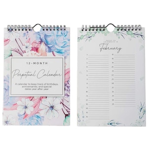 Perpetual Floral Wall Calendar for Birthdays & Anniversaries -12 Months -Dates to Remember Book -Wall Hanging Date Organizer 6x9" - Giftable