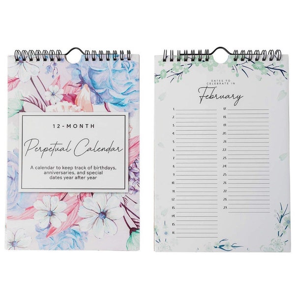 Perpetual Floral Wall Calendar for Birthdays & Anniversaries -12 Months -Dates to Remember Book -Wall Hanging Date Organizer 6x9" -DEFECTED-