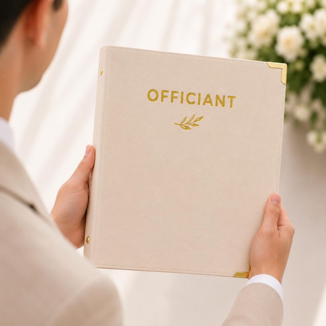 Officient Folder Wedding Officiant Binder Linen 3 Ring Folder With Gold Foil Stamping ...