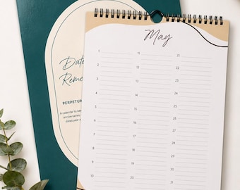 XL Perpetual Wall Calendar – Earth Tone Design for Birthdays & Anniversaries, 12-Month Hanging Calendar for Important Dates