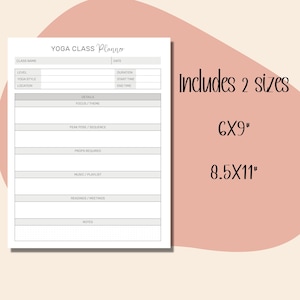 Printable Yoga Class Planner Journal Log -Includes 6x9 & 8.5x11&quot; - Instant Download, Worksheet, Wellness, Class, Teacher, Digital,