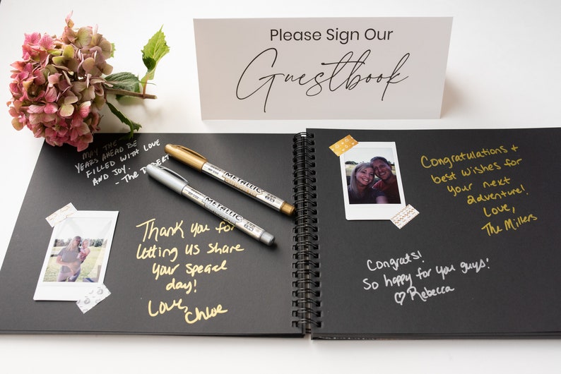 Wedding Guest Book Black & Gold Polaroid Spiral Hardcover Etsy
