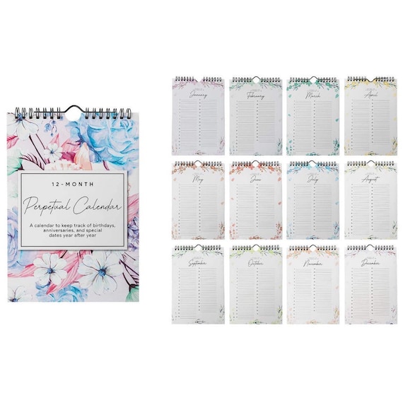 Calendrier Perpétuel Mural Sweetzer & Orange - Planificateur Floral 15,2 X 22,9 Cm