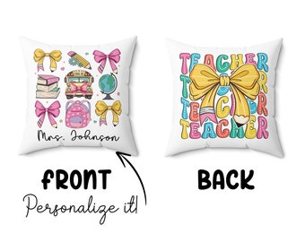 Personalized Teacher Pillow - Gift For Teachers, Cute Classroom Pillow, Teacher Name, Spun Polyester Square Pillow, Classroom Decor,
