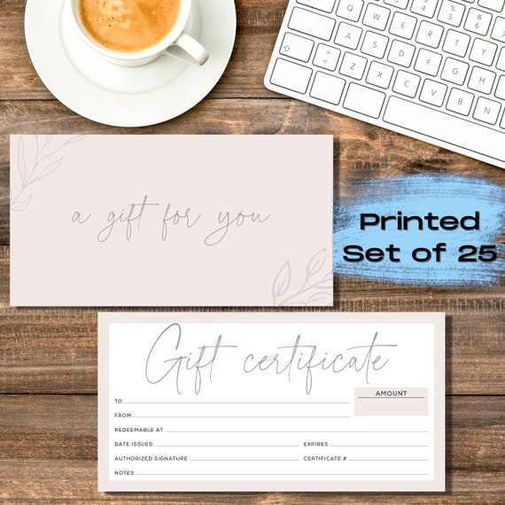 25 Blank Gift Certificate Vouchers for Small Business 3.75x7.5