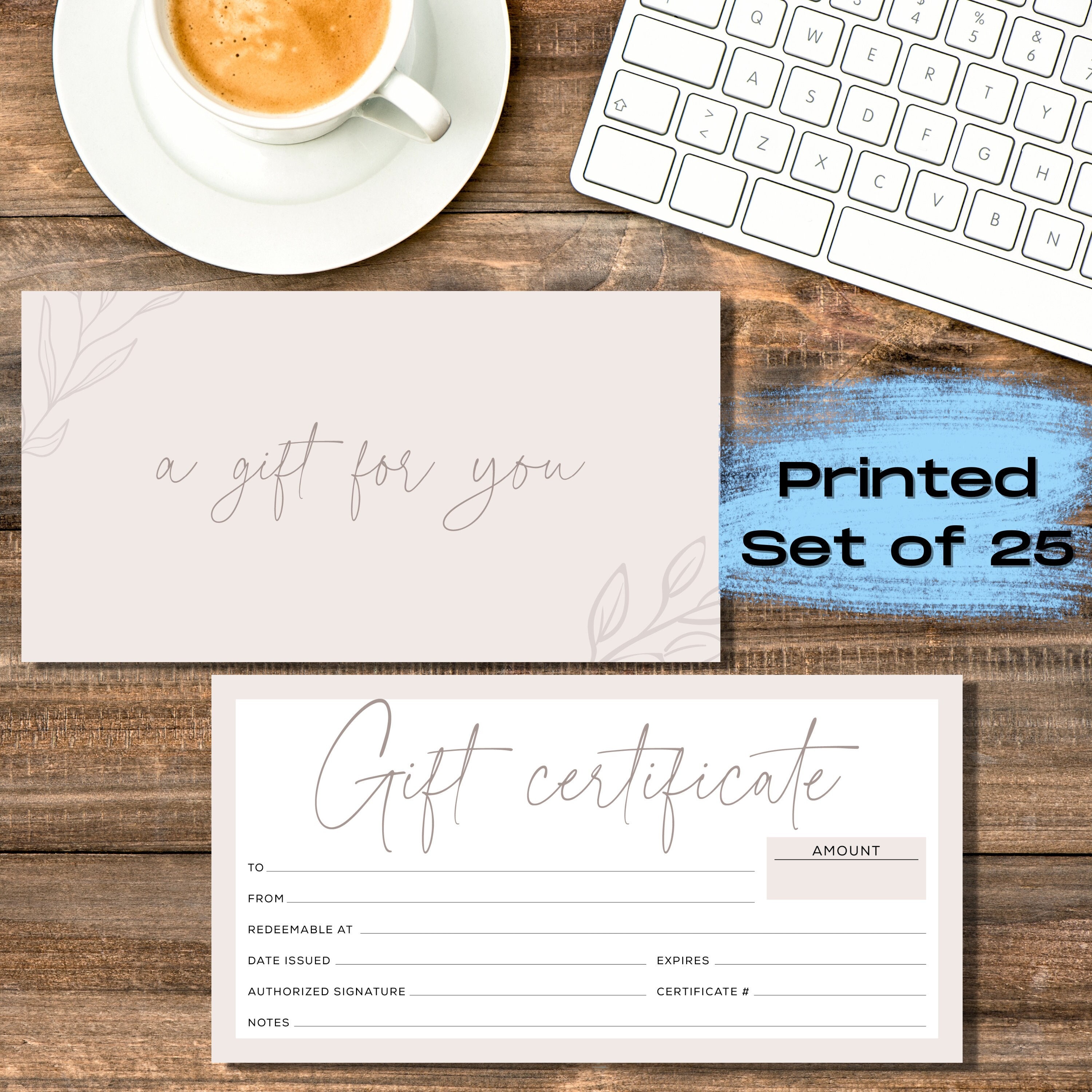25 Blank Gift Certificate Vouchers for Small Business 3.75x7.5