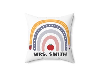 Custom Teacher Pillow - Gift For Teachers, Christmas Gift, Teacher Gift, Rainbow with Teacher Name, Spun Polyester Square Pillow, Classroom