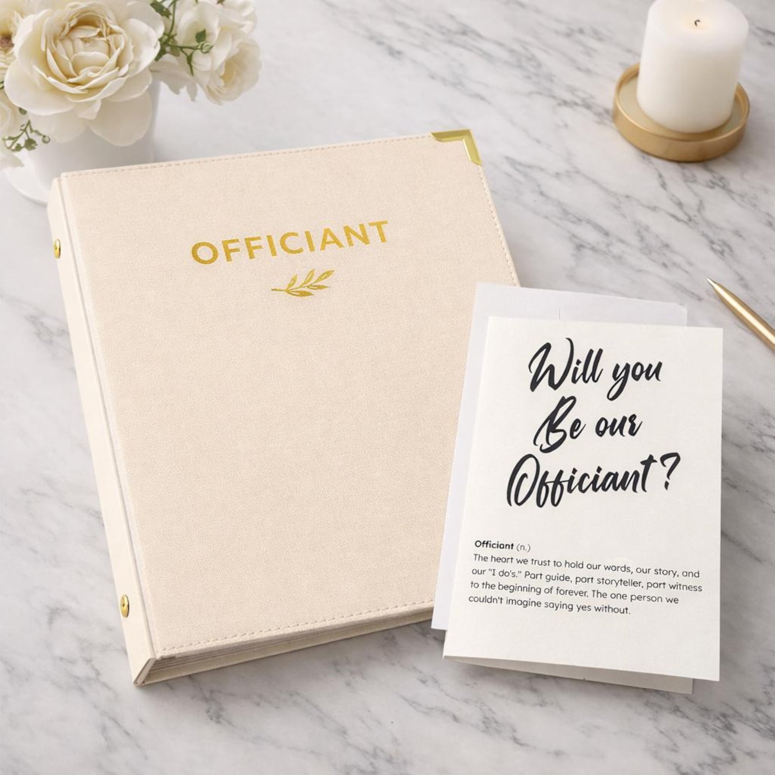Wedding Officiant Binder Linen 3 Ring Folder With Gold Foil Stamping ...