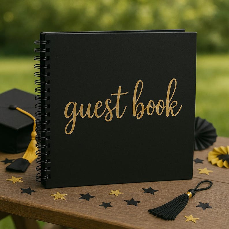 IMPERFECT SALE Black & Gold Guest Book with Blank Pages for Polaroid Photos Spiral Binding Weddings, Showers, Parties, Funerals, Graduation image 10