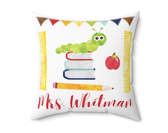 Personalized Teacher Pillow - Gift For Teachers, Cute Classroom Pillow, Teacher Name, Spun Polyester Square Pillow, Classroom Decor,