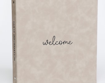 Welcome Binder for Short Term Rentals– Guest Info Book for Airbnb & Short-Term Rentals, Vacation Home Welcome Guide - Faux Leather Grey