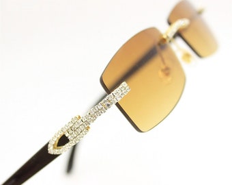 Glam Gold Chain Link Design Black Frame Hip Hop Sunglasses