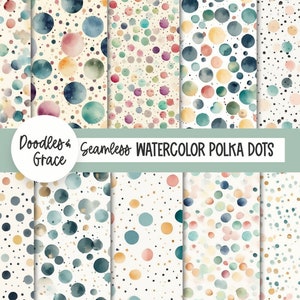 Seamless Watercolor Polka Dot Digital Papers | Whimsical Watercolor Pattern | Seamless Pattern Polka Dot Paper | Watercolor Digital Pattern