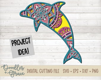Dolphin 3D Mandala SVG | Dolphin Layered Mandala SVG | Paper Crafting SVG Files | 3D Layered Mandala cut file | svg | dxf | eps | png