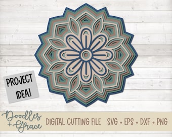 3D Flower Mandala SVG | Layered Mandala SVG | Paper Crafting SVG Files for Cricut | Cricut Mandala Cut File | svg | dxf | eps | png