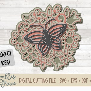 Butterfly 3D Mandala SVG | Butterfly Layered Mandala SVG | Paper Crafting SVG File | Flower 3D Layered Mandala cut file | svg | dxf | eps