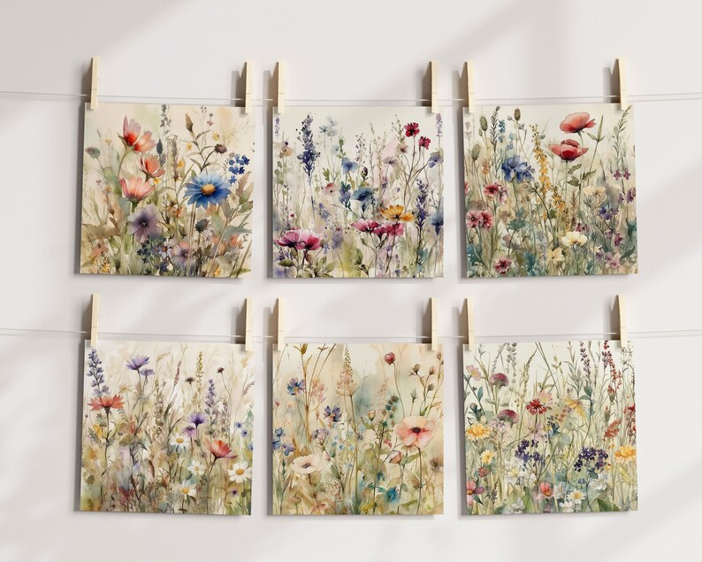Wildflowers Watercolor Digital Paper Set | Spring Wildflowers Junk ...