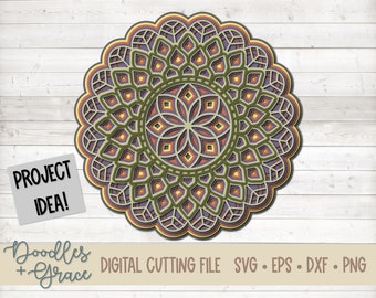 3D Mandala SVG | Layered Mandala SVG | Paper Crafting SVG Files for Cricut | 3D Layered Mandala cut file | svg | dxf | eps | png