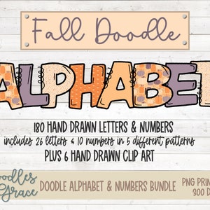 Paquete PNG del alfabeto de doodle de otoño / Alfabeto de sublimación de calabaza de otoño / Letras de doodle de calabaza / Imágenes prediseñadas de doodle de otoño / Paquete de letras de otoño