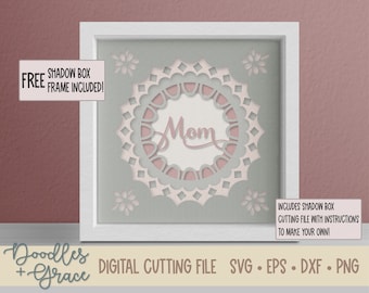 Fichier SVG 3D Layered Mom Shadow Box | SVG de la fête des mères en couches | Fichier SVG de fabrication de papier | Fichier de coupe de la fête des mères | Cadeau fait maison pour maman