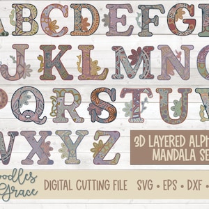 3D alfabet Mandala SVG bundel | Gelaagde alfabet Mandala SVG | Papier Crafting SVG-bestanden | 3D-gelaagde Mandala-bestand knippen | SVG | dxf | eps