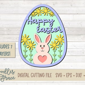 Joyeuses Pâques Layered Egg SVG | Oeuf de Pâques SVG | Oeuf de Pâques en couches 3D SVG | Fichier de découpe de papier | SVG | dxf | eps | png