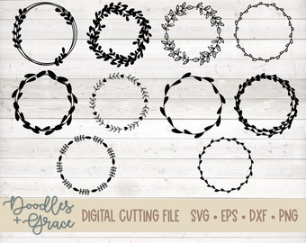 Ghirlanda disegnata a mano SVG / Laurel Wreath SVG / Monogram Frame SVG / Rustic Wreath Bundle / svg / eps / dxf / pdf / png / file di taglio
