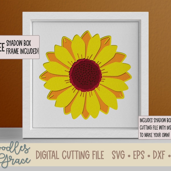 3D Layered Sunflower Shadow Box SVG | Sunflower Mandala SVG | Floral Shadow Box SVG | diy Sunflower Decor | Sunflower Wall Decor Cut File