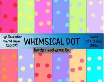 Whimsical Dot Digital Paper - Polka Dot Digital Paper - Dotted Digital Paper - Digital Scrapbooking Paper - JPEG - Commercial Use