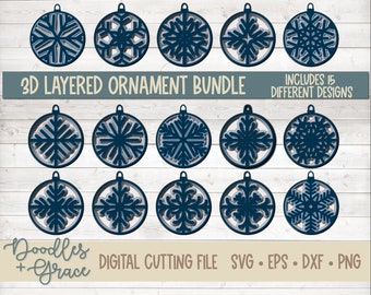 3D Layered Snowflake Ornament SVG Bundle | Christmas Ornament SVG | Snowflake SVG | Christmas 3D Layered Cut File | svg | eps | dxf | png