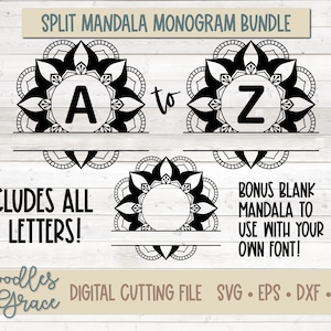 Split Mandala Monogram SVG Bundle | Alphabet Mandala SVG | Mandala Letters SVG | Flower Mandala svg | svg | dxf | eps | png