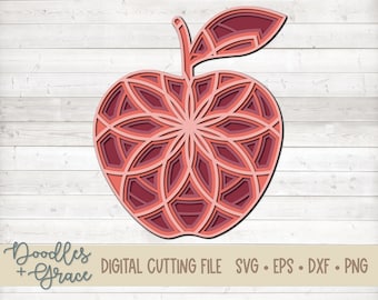 3D Apple Mandala SVG | Layered Apple Mandala SVG | Teacher Gift SVG | 3D Layered Mandala cut file | svg | dxf | eps | png