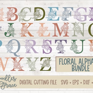 Floral Alphabet SVG Bundle | Flower Alphabet SVG | Flower Monogram SVG Files | Single Line Alphabet cut file | svg | dxf | eps | png
