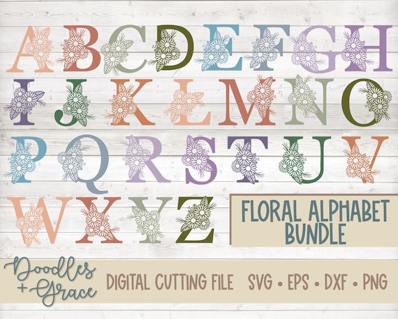 Floral Alphabet SVG Bundle | Flower Alphabet SVG | Flower Monogram SVG Files | Single Line Alphabet cut file | svg | dxf | eps | png