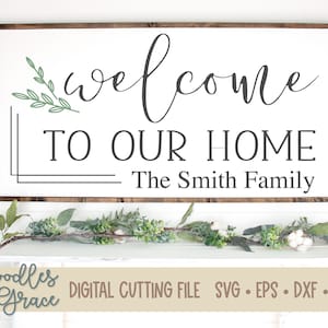 Bienvenue dans notre maison SVG | Nom de famille SVG | Fichier numérique familial personnalisé | SVG | eps | dxf | pdf | png | fichier cricut | fichier silhouette