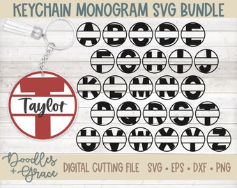 Keychain Monogram SVG Bundle | Alphabet SVG Bundle | Round Keychain SVG Bundle | Split Monogram Keychain svg | Cricut Keychain Cut File