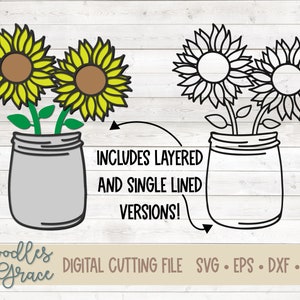 3D gelaagde zonnebloemen SVG-bestand | Zonnebloemen één regel SVG | Zonnebloem papier Crafting SVG-bestand | Zonnebloem gesneden bestand | SVG | dxf | eps | png
