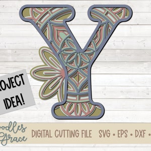 3D Letter Y Mandala SVG | Layered Alphabet Mandala SVG | Paper Crafting SVG Files | 3D Layered Mandala cut file | svg | dxf | eps | png