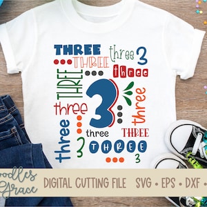 3rd Birthday Collage SVG, Boy Birthday SVG, Girl Birthday SVG, Third Birthday Quote, Kids Typography, Birthday Subway Art, svg, png, dxf