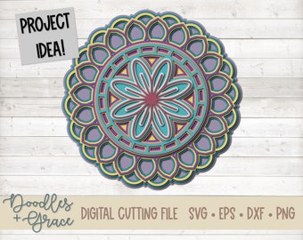 3D Mandala SVG | Layered Mandala SVG | Paper Crafting SVG Files for Cricut | 3D Layered Mandala cut file | svg | dxf | eps | png