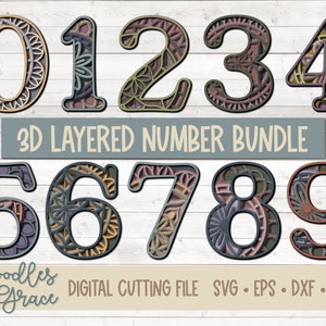3D-nummer Mandala SVG-bundel | Gelaagde nummer Mandala SVG | Papier Crafting SVG-bestanden | 3D-gelaagde Mandala-bestand knippen | SVG | dxf | eps