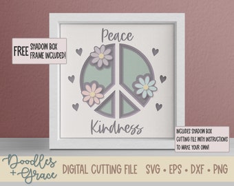 Caixa de sombra do sinal de paz 3D SVG | Caixa de sombra de bondade SVG | SVG floral | Caixa de sombra em camadas svg | Arquivo de corte de bondade | Arquivos para Cricut