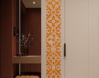 Geometric Floral Border Stencil, Folk Art Wall Pattern, Reusable Painting Template for Furniture, Doors, Floors, Tiles and DIY Decor