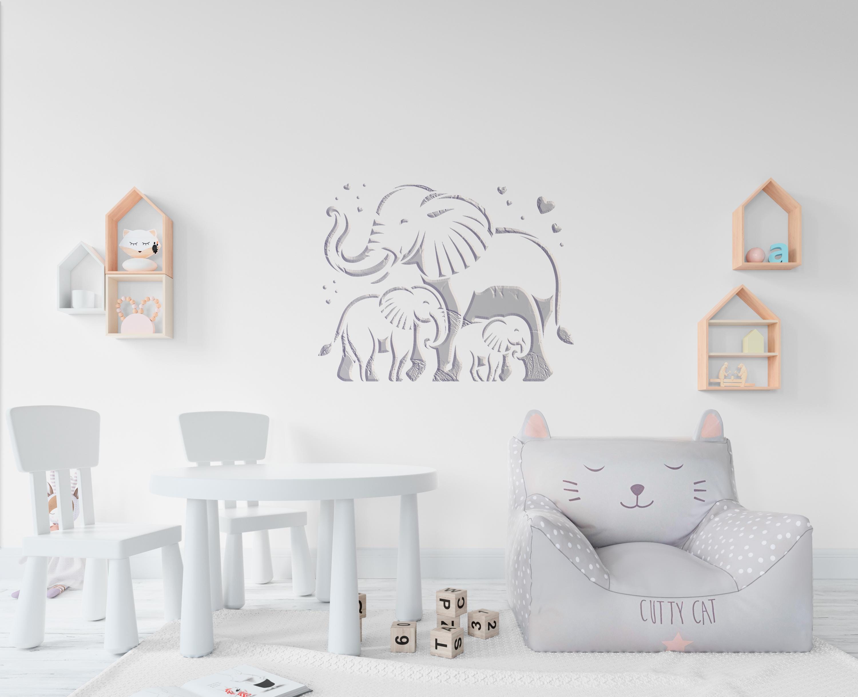 Elephant Family Stencil, Mother and Baby Elephants, Safari Nursery Wall Art, Reusable Animal Painting Template, Kids Room Decor, DIY Decor
