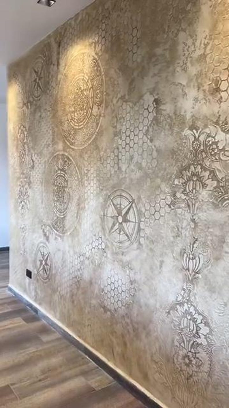 Moroccan Floral and Mandala Wall Stencil Set, Geometric Honeycomb ...