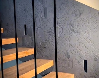 Large Wall Stencil Set for Plaster and Paint, Geometric and Moroccan Pattern Wall Stencil 1mm 0.3mm, Textured Accent Wall Decor