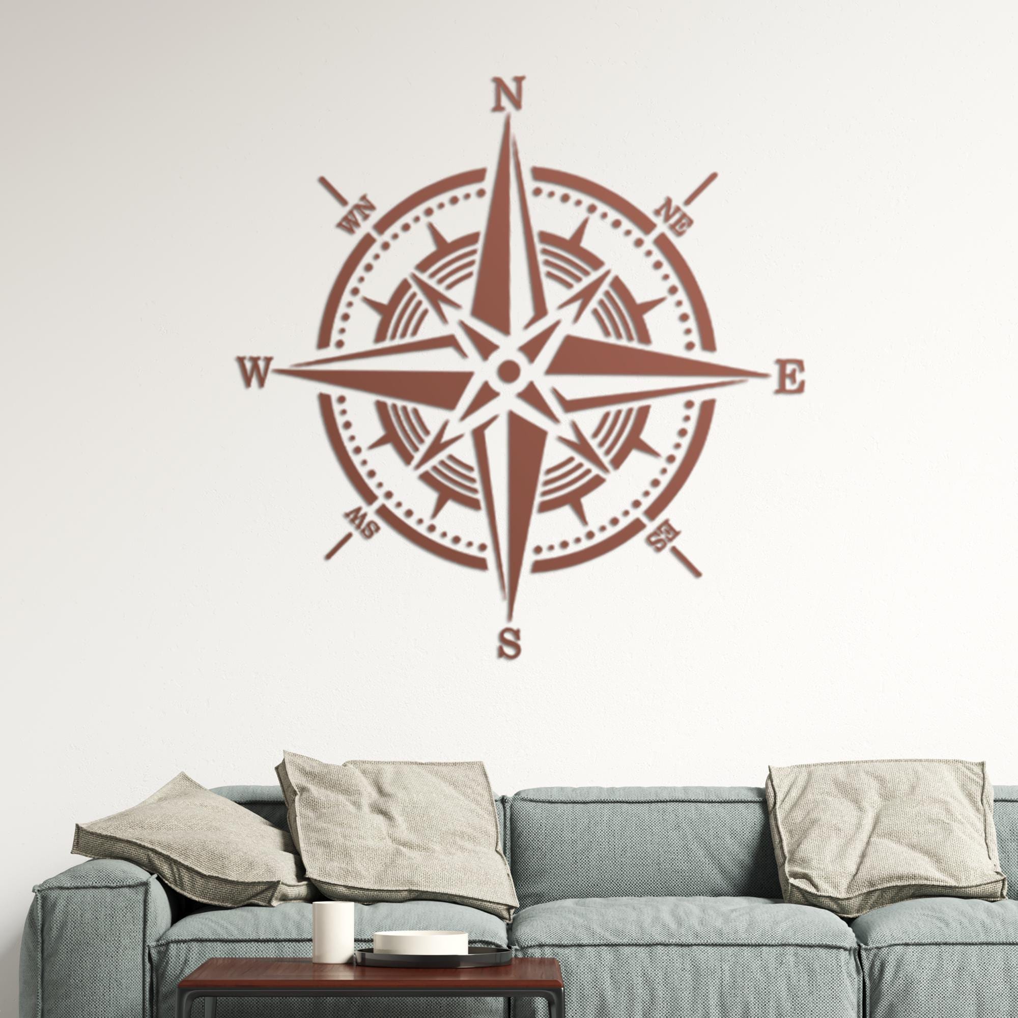 Stencil bussola n.2 - Stencil rosa dei venti per pittura murale, canti di legno, decorazioni di tessuti. Riutilizzabile