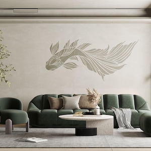 Arte em estêncil de peixe marinho, estêncil de peixe dourado, estêncil de mar, estêncil de peixe gigante, design de arte de parede com pintura, quarto de amante da natureza, impressão de Pish na parede